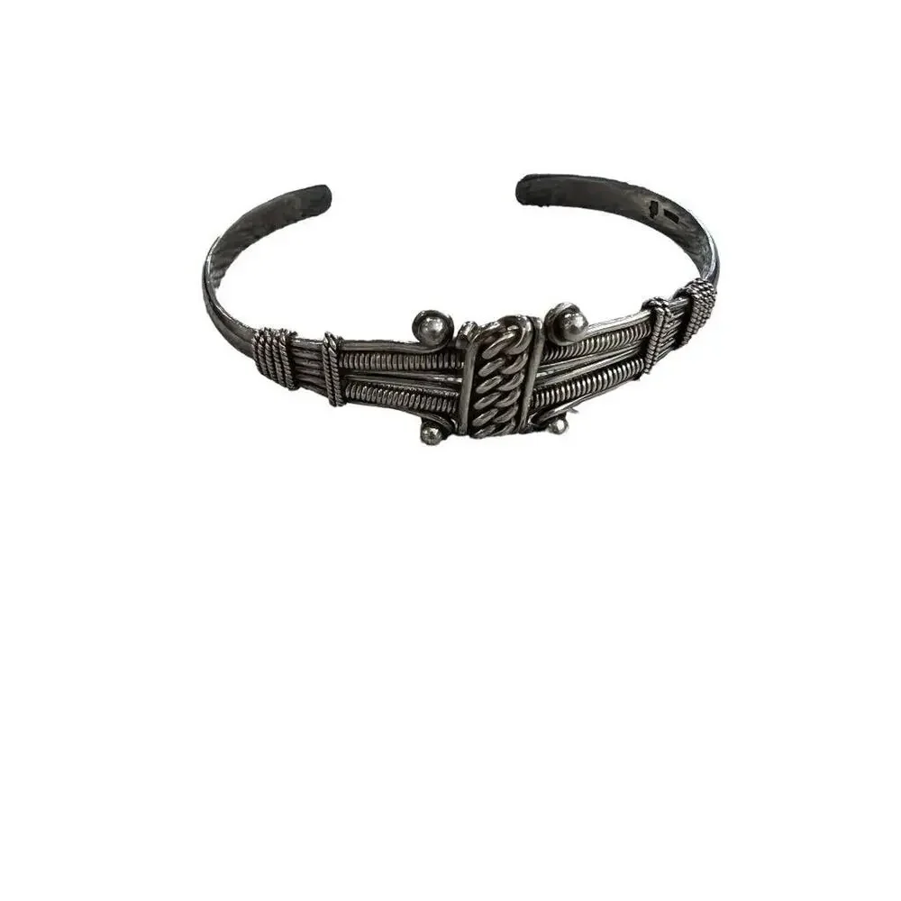 Boho Hand Crafted Sterling Silver Cuff Bracelet India 925